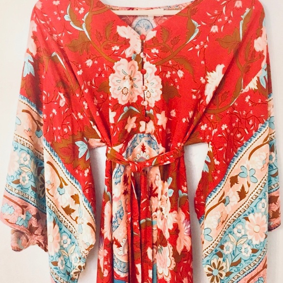 Lotus Print Ruby Kimono Dress/Gown - Picture 2 of 5